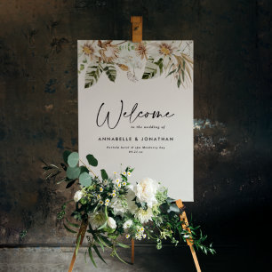 Modern botanical elegant tropical wedding welcome  foam board