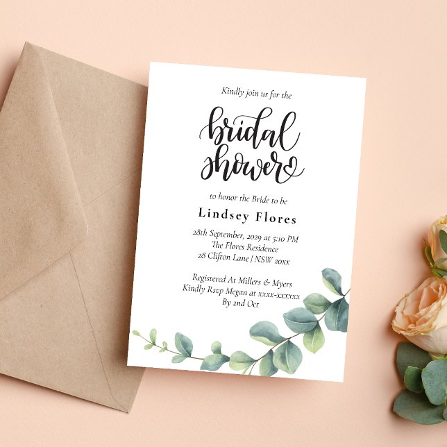 Modern Botanical Eucalyptus Boho Bridal Shower Invitation (Creator Uploaded)