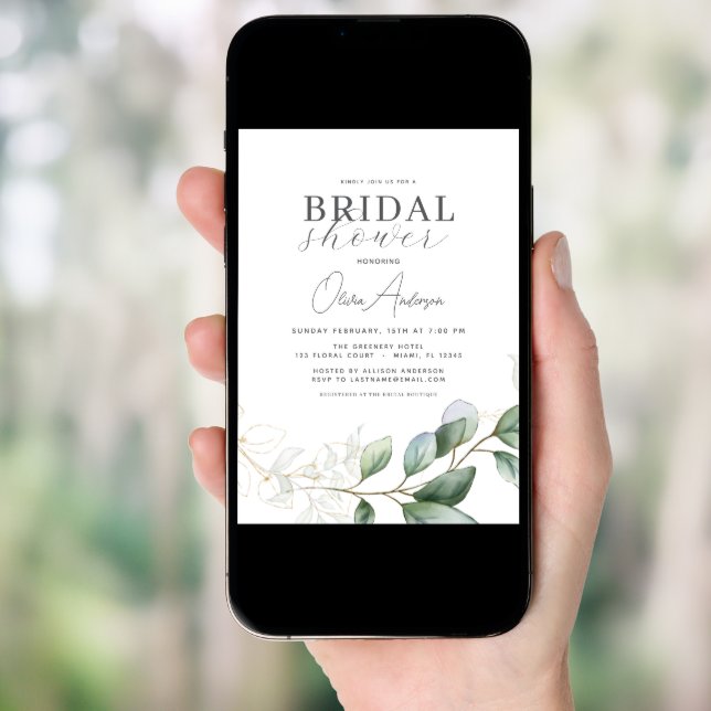 Modern Botanical Eucalyptus Boho Bridal Shower Invitation (Front Digital)