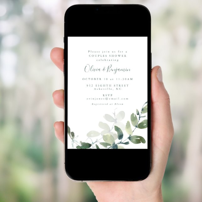 Modern Botanical Eucalyptus Boho Couples Shower Invitation (Front Digital)
