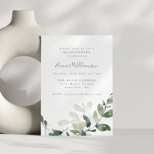 Modern Botanical Eucalyptus Boho QUINCEAERA Invitation