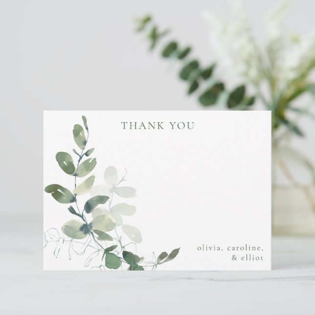 Modern Botanical Eucalyptus Custom Baby Shower Thank You Card (Standing Front)