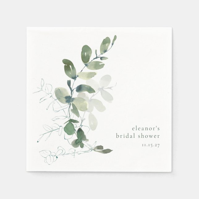 Modern Botanical Eucalyptus Custom Bridal Shower Napkins (Front)