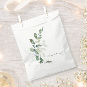 Modern Botanical Eucalyptus Custom Wedding Name Favor Bag