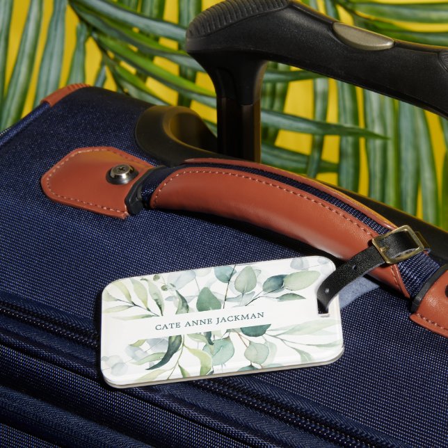 Modern Botanical Eucalyptus Greenery Elegant Luggage Tag (Front Insitu 3)