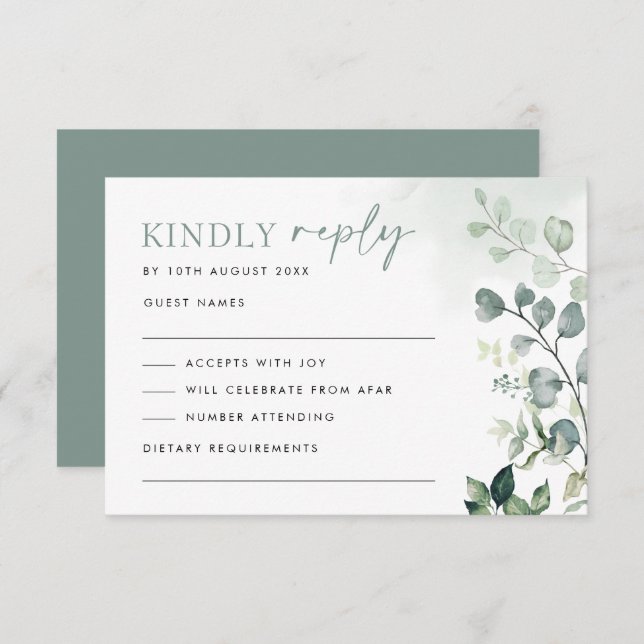 Modern Botanical Eucalyptus Greenery Wedding RSVP Card (Front/Back)