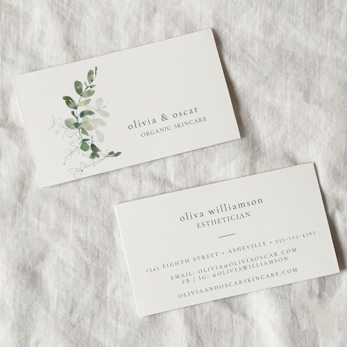 Modern Botanical Eucalyptus Minimalist Beauty Business Card