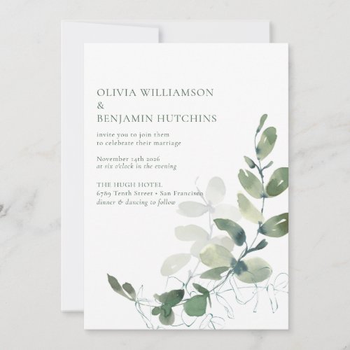 Modern Botanical Eucalyptus Wedding RSVP Online Invitation