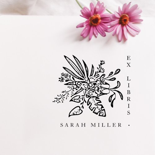 Modern Botanical Ex Libris Custom Name Book Rubber Stamp