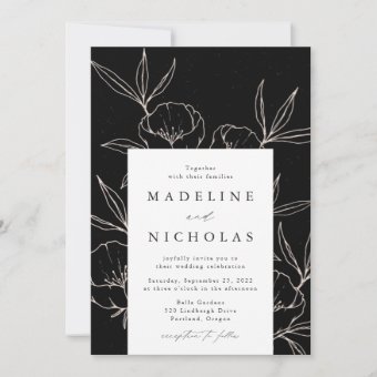 Modern Botanical Floral Black & Cream Wedding Invitation | Zazzle