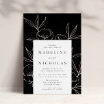 Modern Botanical Floral Black & Cream Wedding Invitation<br><div class="desc">Elegant,  modern wedding invitations featuring your wedding details in black with cream-colored line art floral drawings against a speckled black background. The invite reverses to a speckled beige background or color of your choice. Designed to coordinate with our Modern Botanical Floral wedding collection.</div>
