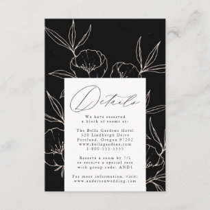 Modern Botanical Floral Black Wedding Details Enclosure Card