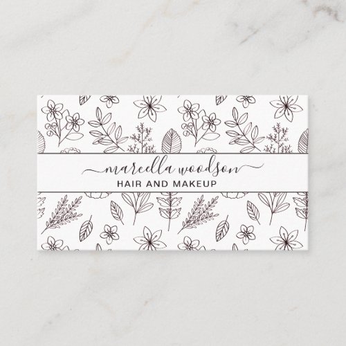 Modern Botanical Floral Black White Script Name Business Card