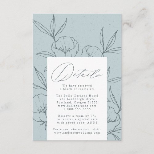 Modern Botanical Floral Blue Wedding Details Enclosure Card