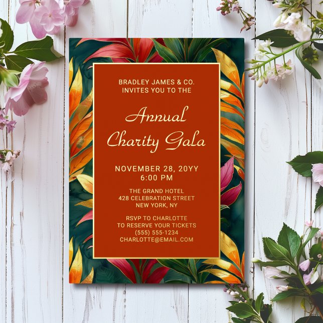 Modern Botanical Floral Charity Event Gala Party Foil Invitation (Creator Uploaded)