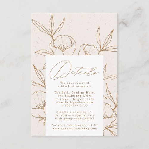Modern Botanical Floral Cream Gold Wedding Details Enclosure Card