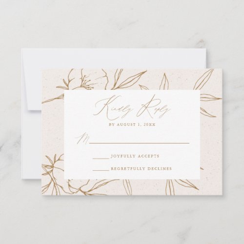 Modern Botanical Floral Cream  Gold Wedding RSVP Card