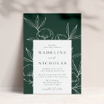 Modern Botanical Floral Dark Green & Cream Wedding Invitation<br><div class="desc">Elegant,  modern wedding invitations featuring your wedding details in dark green with cream-colored line art floral drawings against a speckled green background. The invite reverses to a speckled beige background or color of your choice. Designed to coordinate with our Modern Botanical Floral wedding collection.</div>