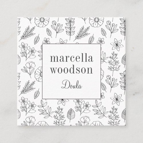 Modern Botanical Floral Doula Square Business Card