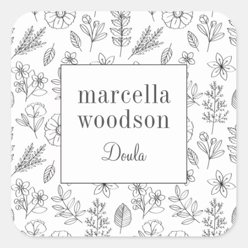 Modern Botanical Floral Doula Square Business Card Square Sticker