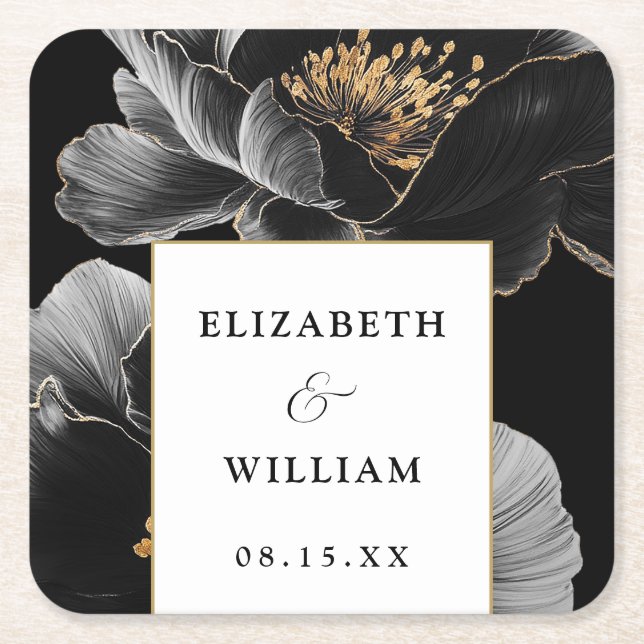 Modern Botanical  Floral Elegant Chic Wedding Square Paper Coaster (Front)