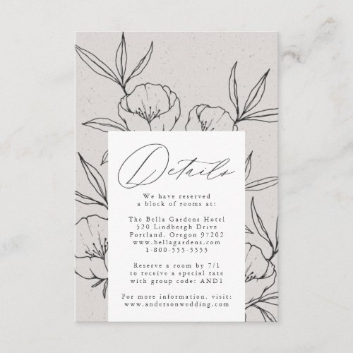 Modern Botanical Floral Gray Wedding Details Enclosure Card