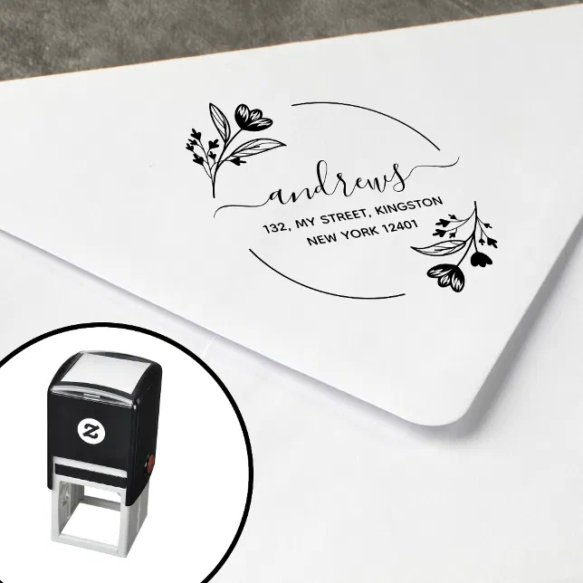 Modern Ink Stamp Design Modern Botanical Floral Leaves Self-inking Stamp | Zazzle
