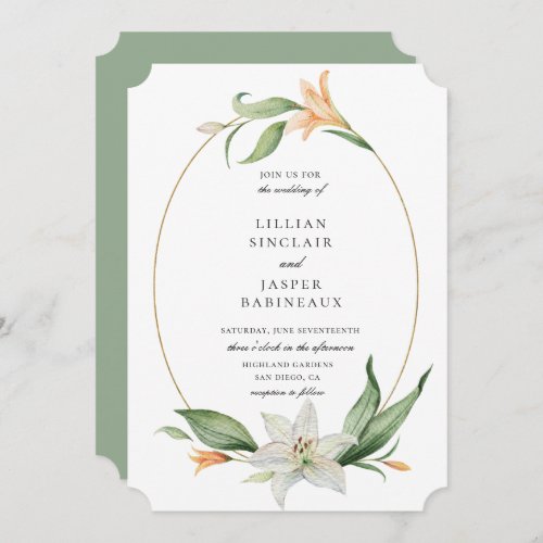 Modern Botanical Floral Lily Frame Wedding Invitation