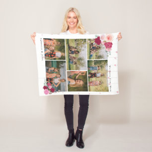 Modern Botanical Floral Mom 6 Photo Collage gifts Fleece Blanket
