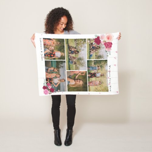  Modern Botanical Floral Mom 6 Photo Collage gifts Fleece Blanket