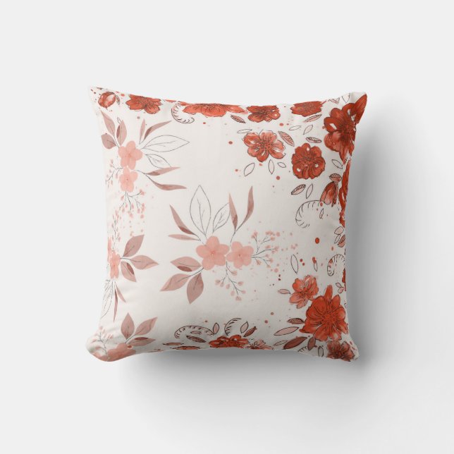 Modern Botanical Floral Pattern Throw Pillow (Front)