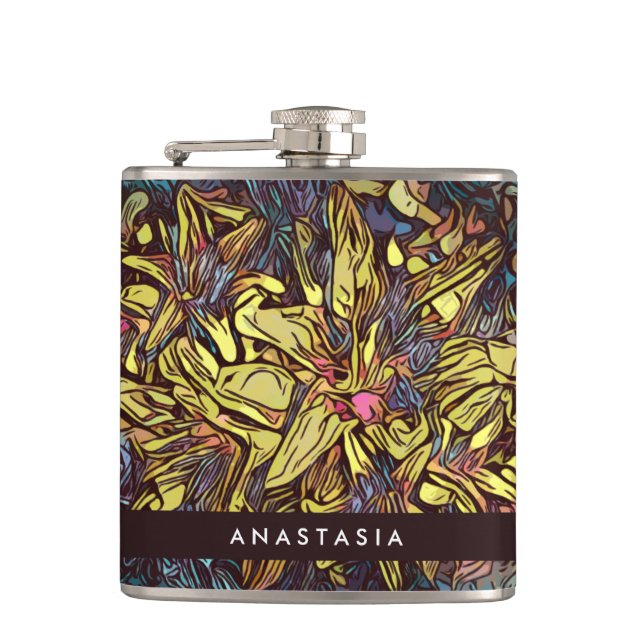 Modern Botanical Floral Personalized Hip Flask (Front)
