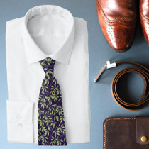 Modern Botanical Floral Purple Green Wisteria Neck Tie