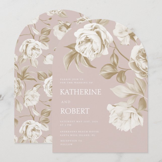 Modern Botanical Floral Roses Wedding Invitation (Front/Back)