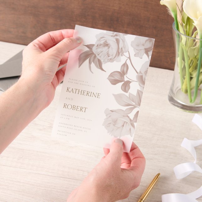 Modern Botanical Floral Roses Wedding Invitation (Handheld)