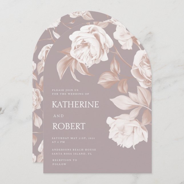 Modern Botanical Floral Roses Wedding Invitation (Front/Back)