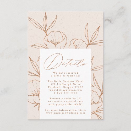 Modern Botanical Floral Terracotta Wedding Details Enclosure Card