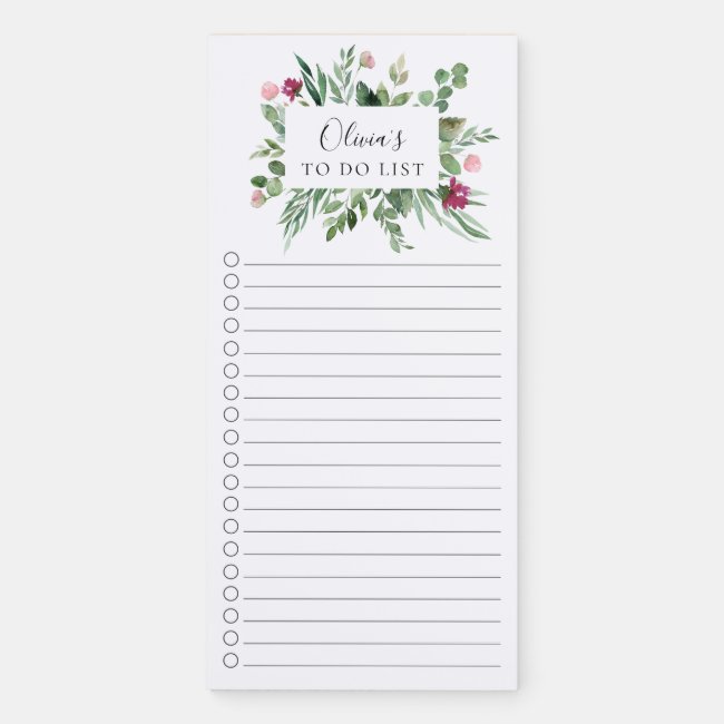 Modern Botanical Floral To Do List Magnetic Notepad