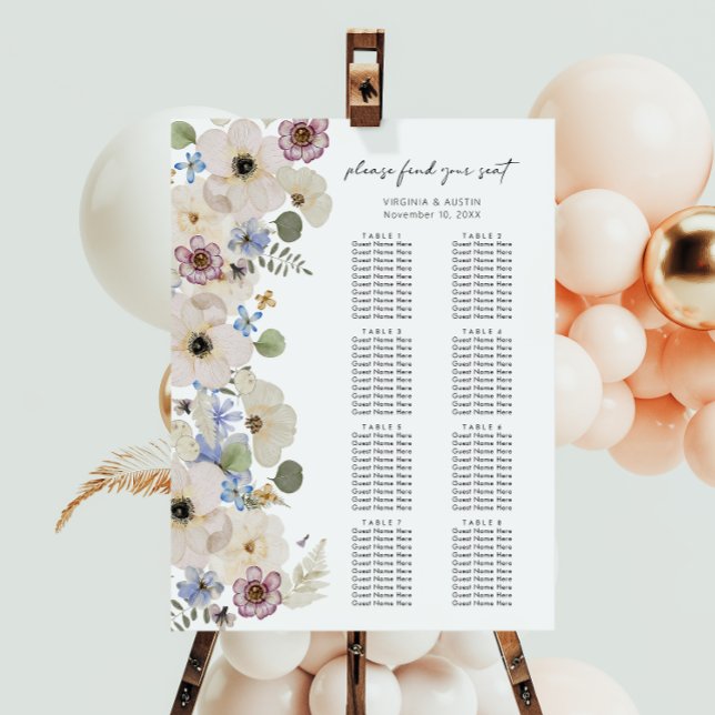 Modern Botanical Floral Wedding Seating Chart Foam Board (Modern Botanical Floral Wedding Seating Chart Foam Board by Painted Paperie
)
