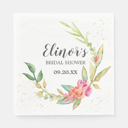 Modern Botanical Floral Wreath Bridal Shower Napkins