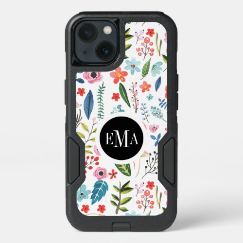Modern Botanical Flowers  Leafs Pattern iPhone 13 Case