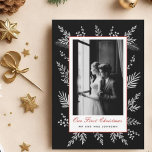Modern botanical frame Christmas photo Newly wed  Holiday Card<br><div class="desc">This elegant Christmas card features a stunning black and white botanical illustration of winter foliage,  beautifully framed in a minimalist design. the card provides a stylish and contemporary way to share newlywed's first holiday greetings together. Personalize the card with your favorite photo.</div>