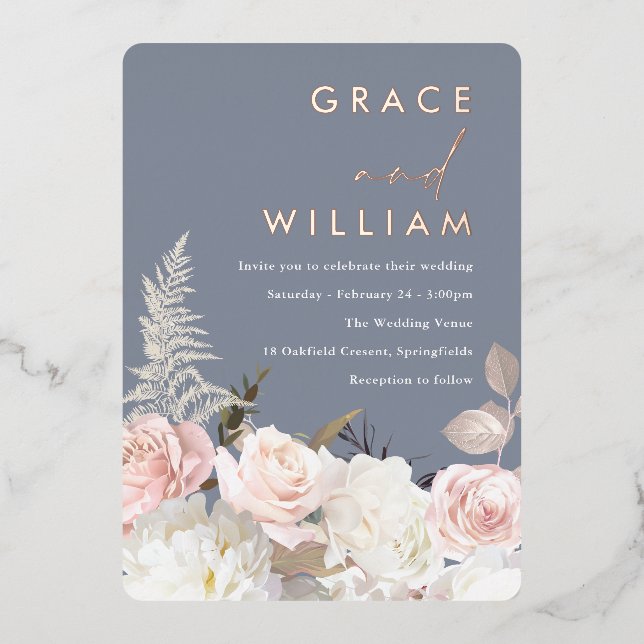 Modern Botanical Garden Floral Wedding Foil Invitation (Front)
