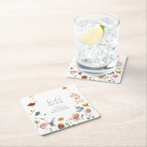 Modern Botanical Garden Flowers Bridal Shower Square Paper Coaster