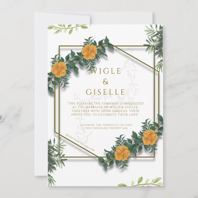 Modern Botanical Geometric Floral Wedding  Invitation (Front)
