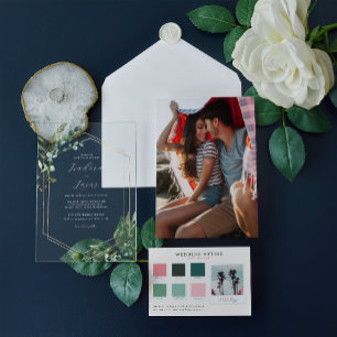 Modern Botanical Geometric Wedding Acrylic Invitations