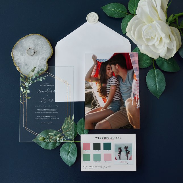 Modern Botanical Geometric Wedding  Acrylic Invitations (Creator Uploaded)