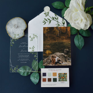 Modern Botanical Geometric Wedding | Frosted Acrylic Invitations