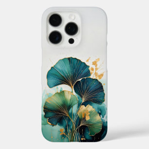Modern Botanical Ginkgo Leaves Deep Teal iPhone 16 Pro Case