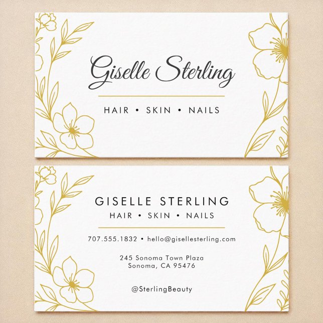 Modern Botanical Gold and White Name Typography Business Card (Creator Uploaded)